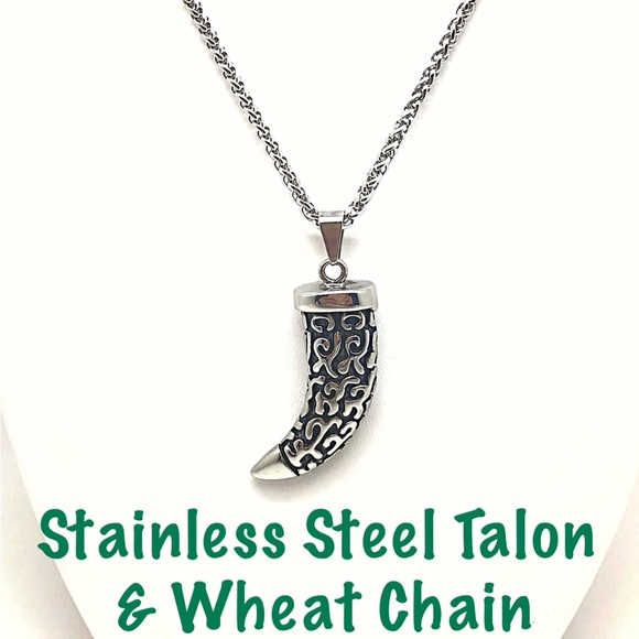 Large Stainless Steel Talon & Wheat Chain Necklace, NEW In Gift Box, Great Gift - Picture 6 of 6